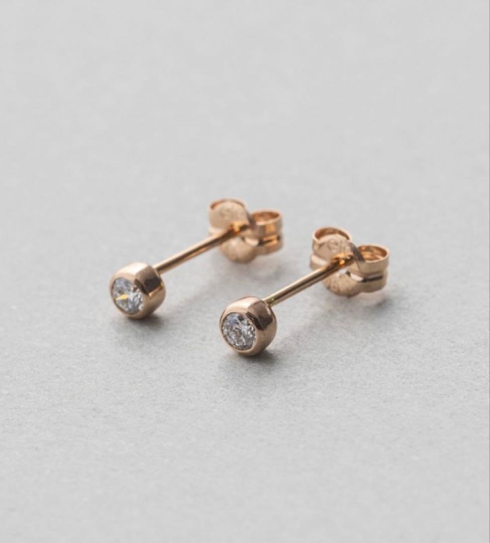 【ete】K18 ダイヤモンド 0.1ct ピアス「ブライト」　ピンクゴールド