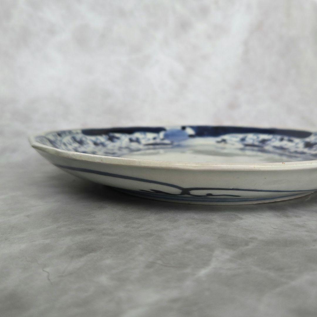 古伊万里　染付　七寸皿　江戸時代　花唐草　　金直し　金継ぎ　骨董　アンティーク