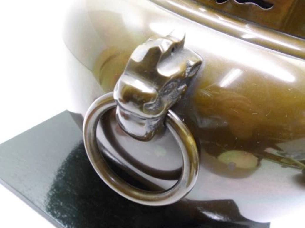 唐銅 鬼面風炉 釡師 佐藤清光 風炉師 釡谷寛斎 共箱 電熱器