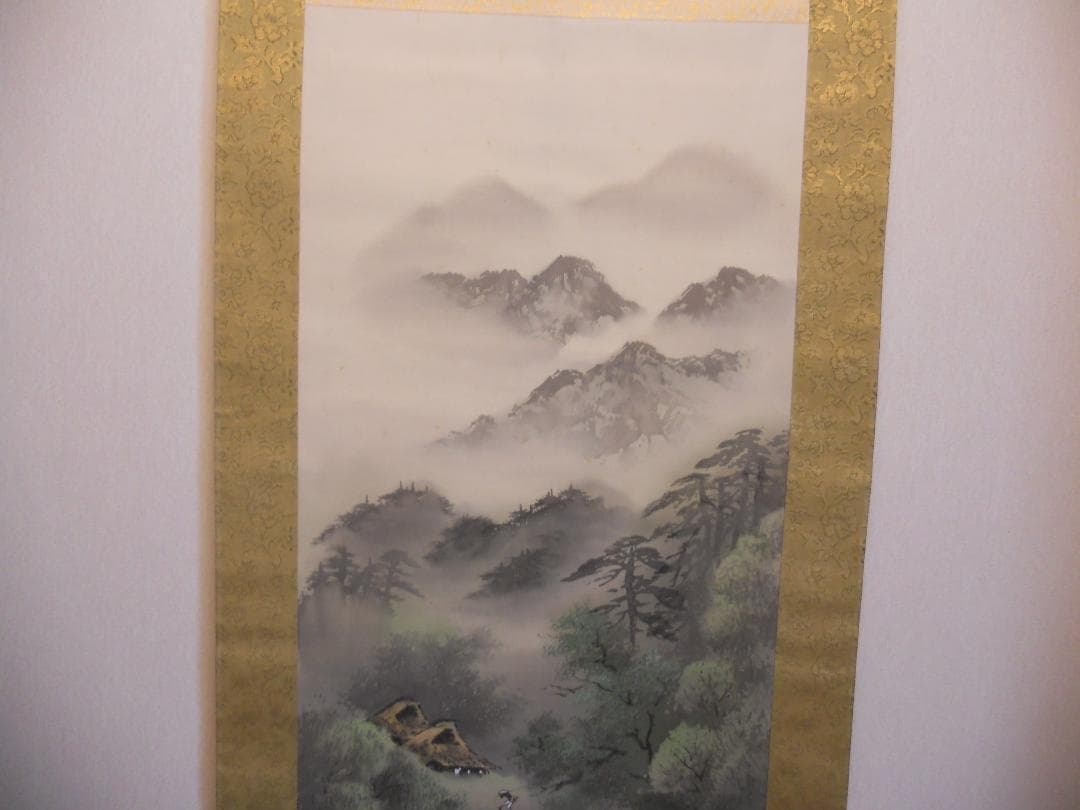 掛け軸 松観 彩色山水 絹本 希少 軸装 茶道具 掛軸 美品 です。