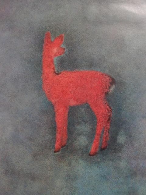 徳岡 神泉、仔鹿、大判、額装用・画版、日本製・新品額 額装付、状態良好