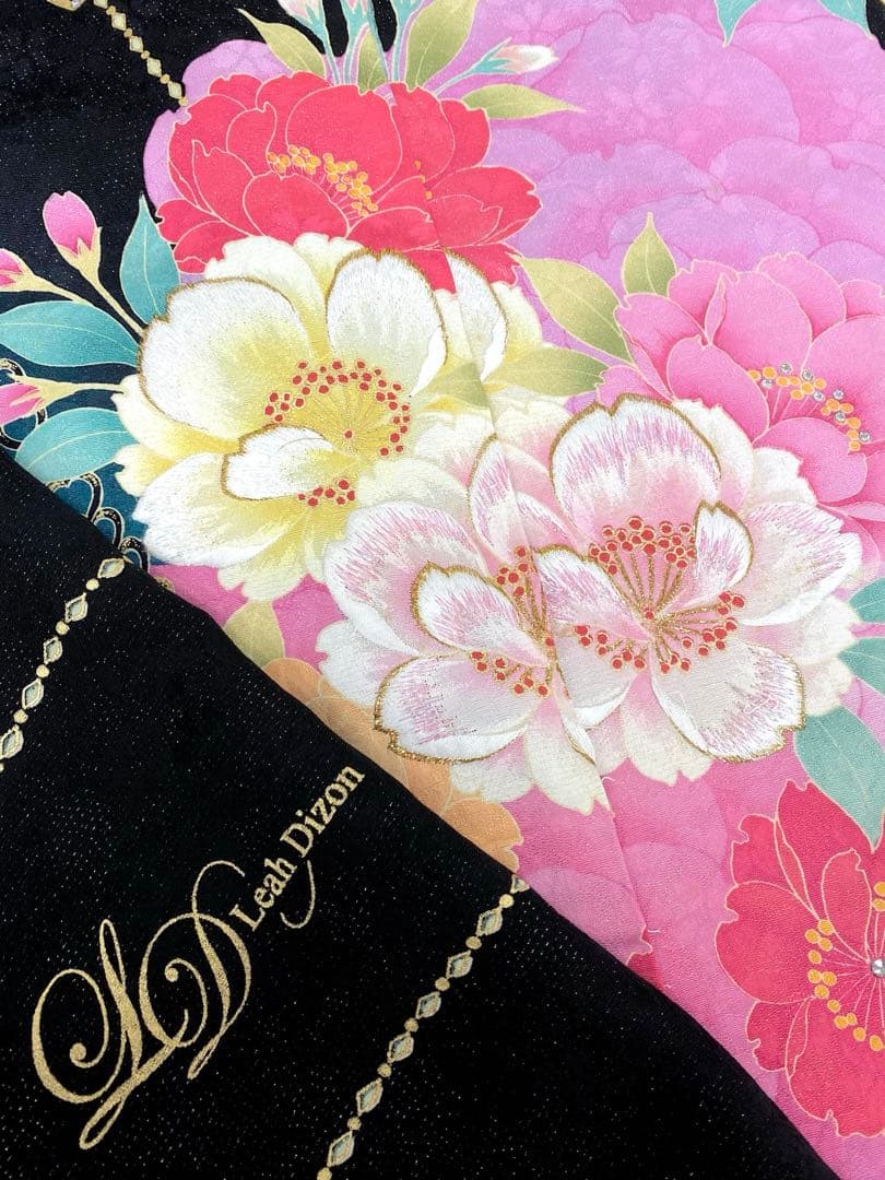 振袖 LeahDizon 仮絵羽 銀通し 刺繍 ストーン 正絹 未仕立て 八掛付