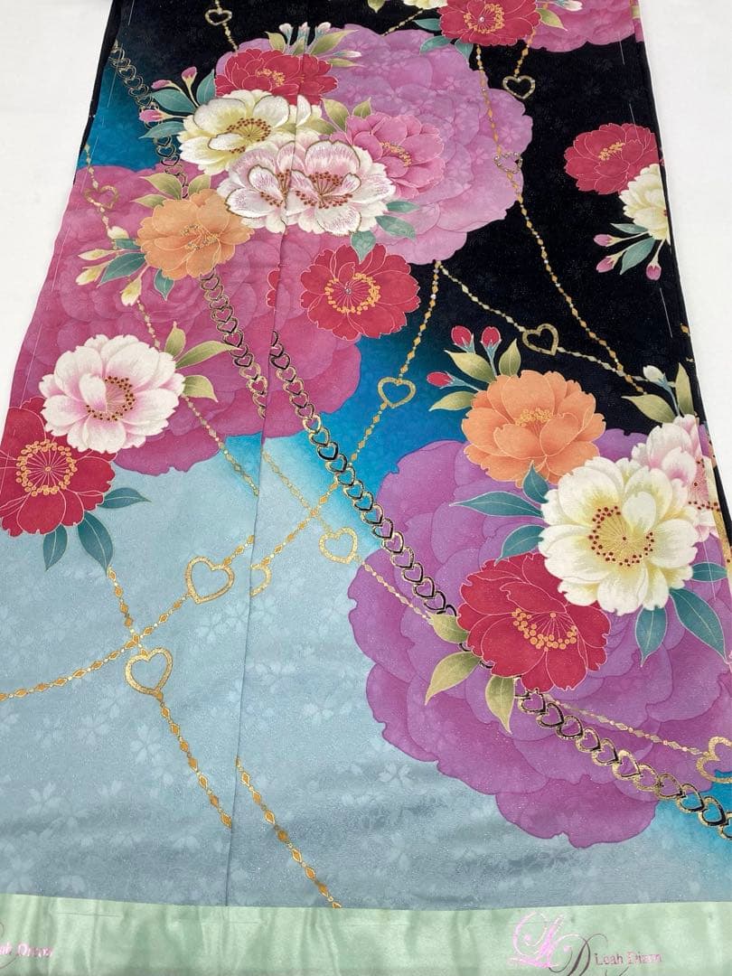 振袖 LeahDizon 仮絵羽 銀通し 刺繍 ストーン 正絹 未仕立て 八掛付