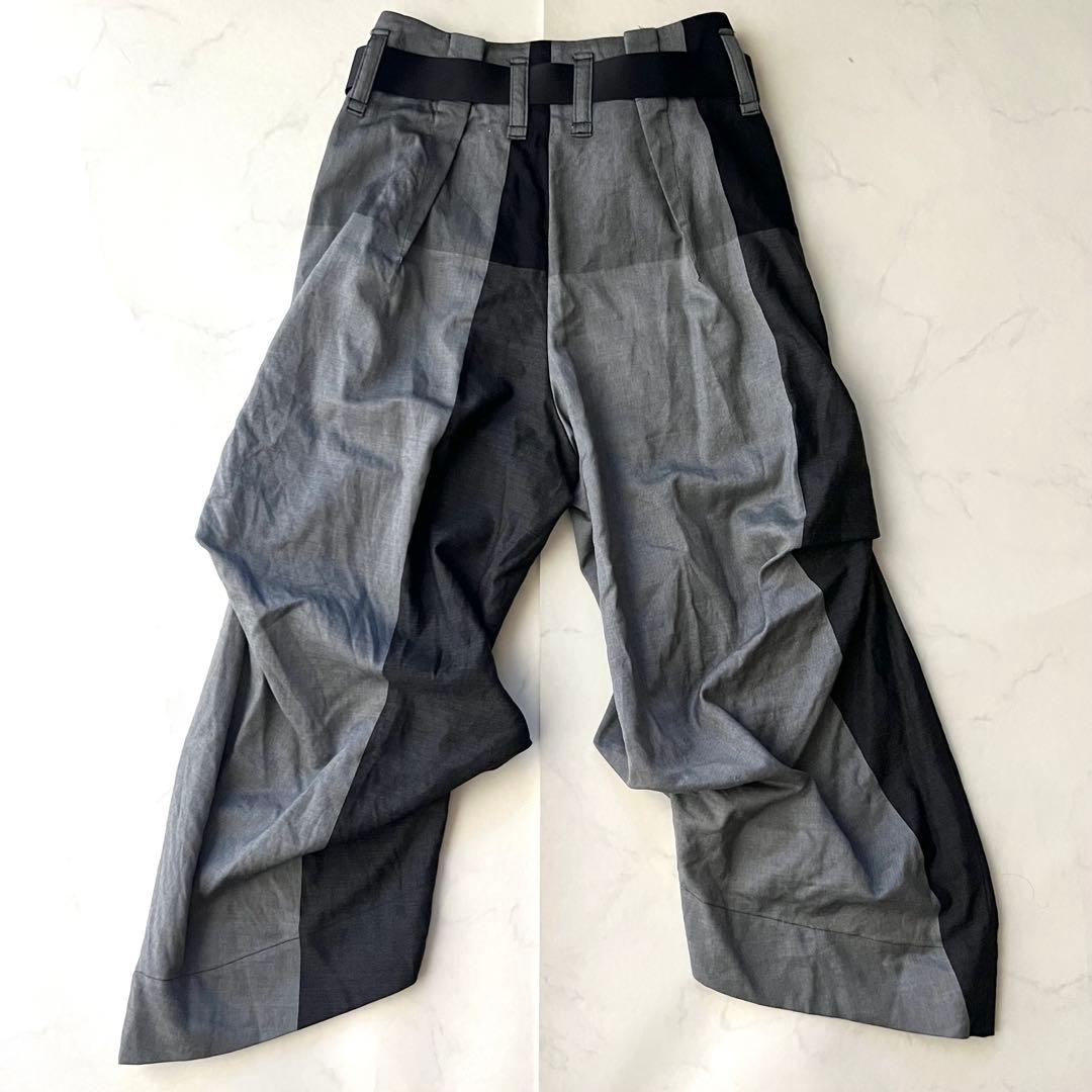 美品 イッセイミヤケ サルエルパンツ 変形 クレイジーパターン ベルト 2 M