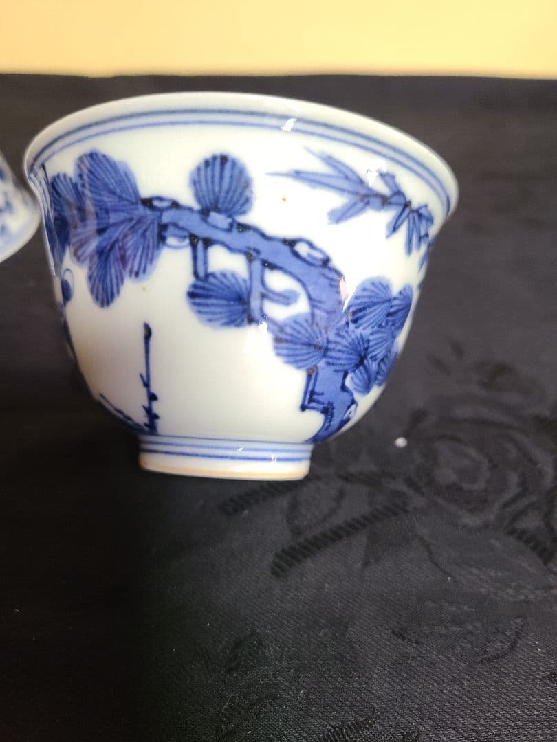 九谷焼須田菁華造染付写松竹梅汲出茶碗5客