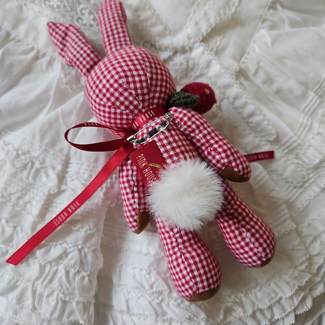 ★ピンクハウス★【新品未使用】❤️ギンガムうさぎぬいぐるみブローチ✨赤