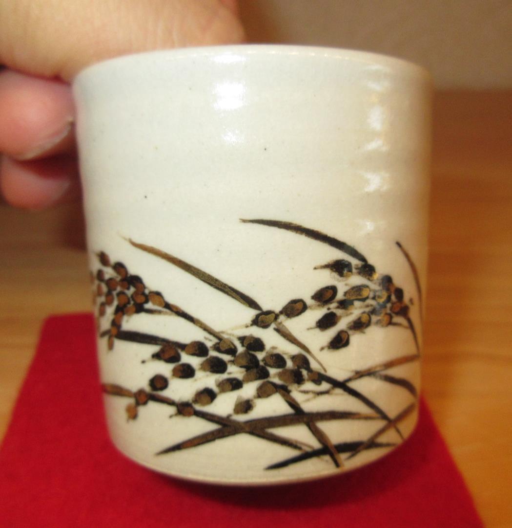 送料込【逢絢亭・新品】茶道具 蓋置 膳所焼 金彩 稲穂の図 陽炎園 共箱入り