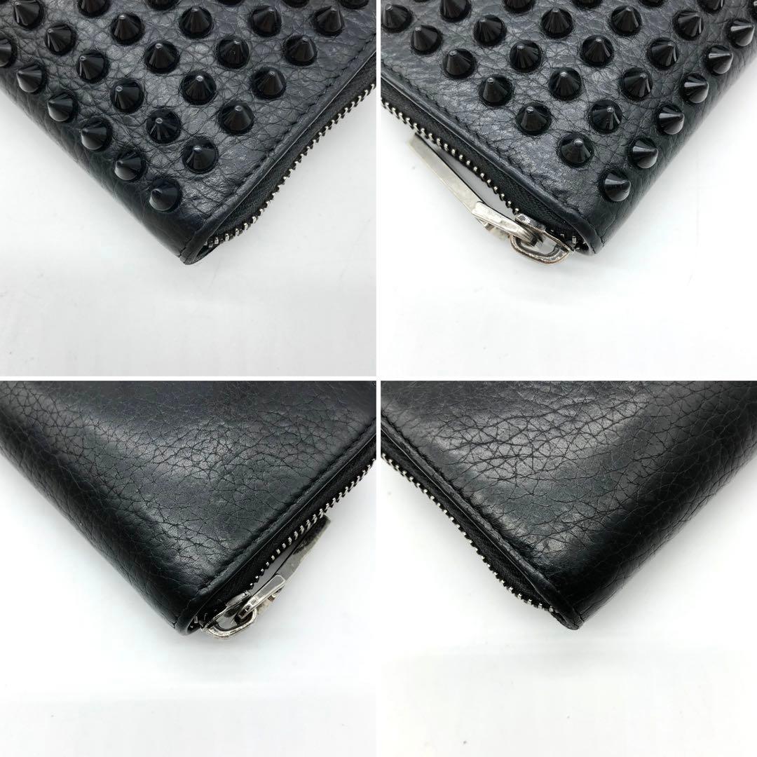 ルブタン ケース ミニウォレット ラウンドジップ スタッズ レザー 黒