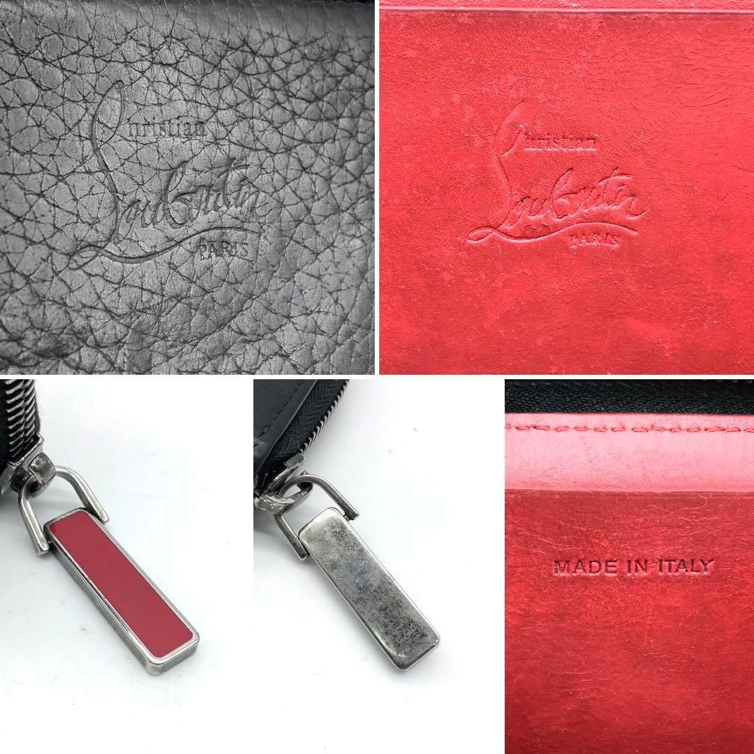 ルブタン ケース ミニウォレット ラウンドジップ スタッズ レザー 黒