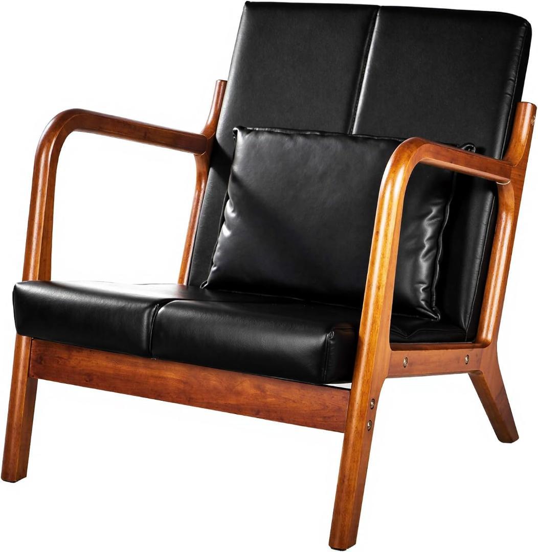 ダイニングチェア 1人掛け ソファ オーク無垢材 PUレザー ブラック