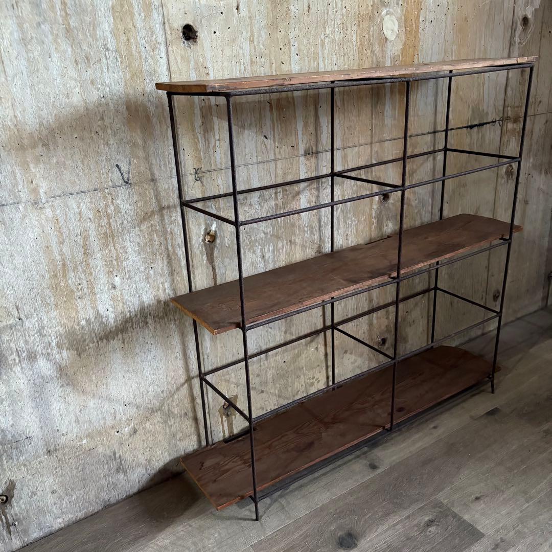 ヴィンテージ　オープンシェルフ　アイアンフレーム×古材　インダストリアル