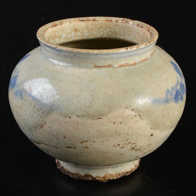 朝鮮美術　李朝　高麗白磁　染付　花文　小壷　M　R7500