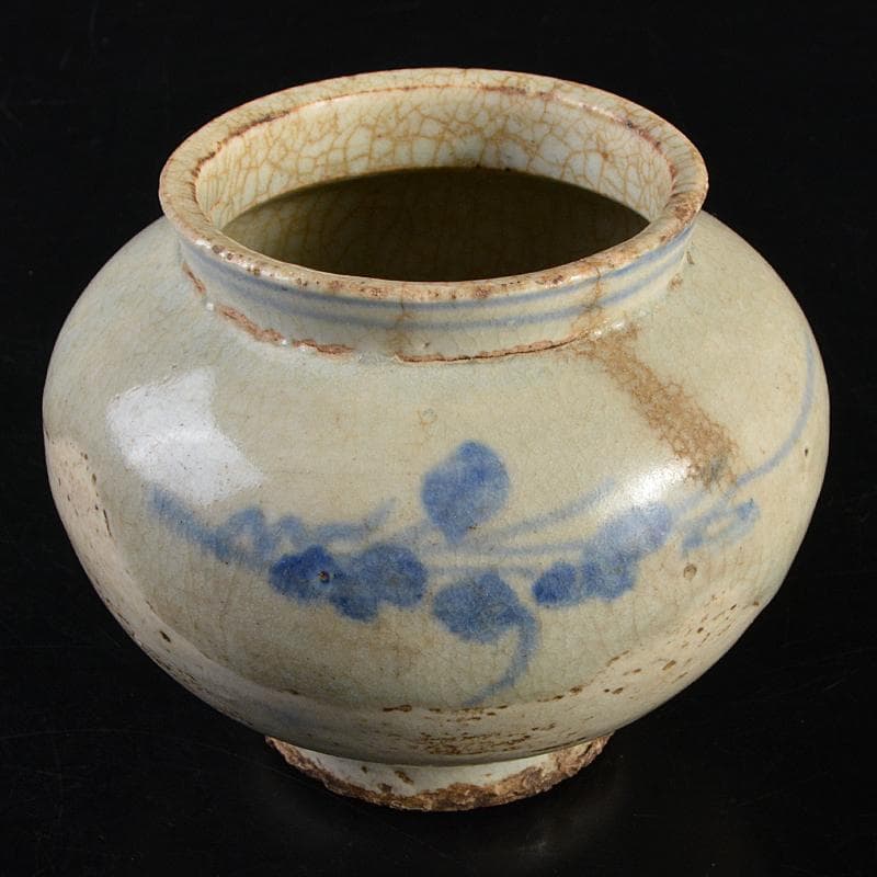 朝鮮美術　李朝　高麗白磁　染付　花文　小壷　M　R7500