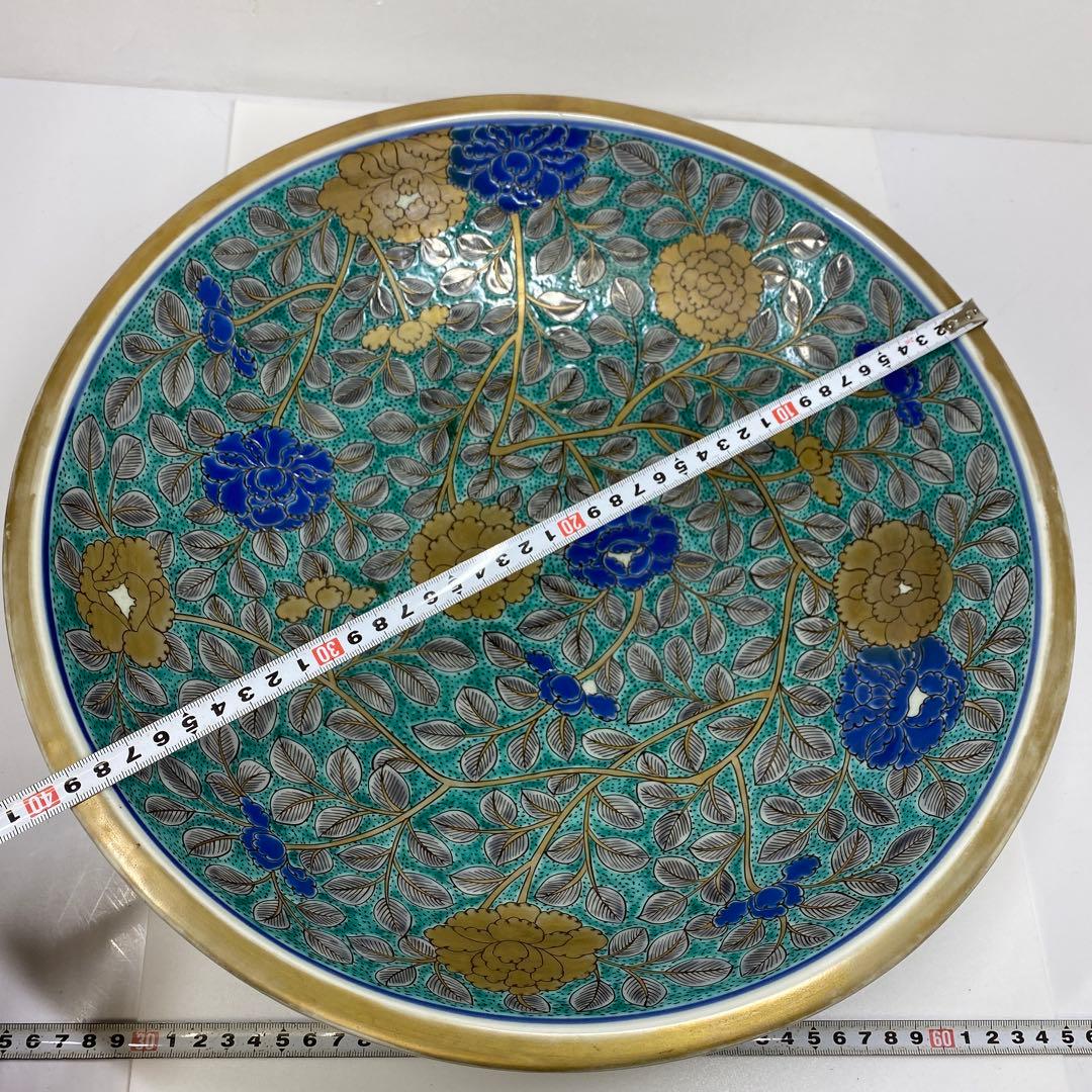 天保3年　古伊万里　極彩色　牡丹文　大皿　木箱付　タエオ　東さ7-0202☆2F