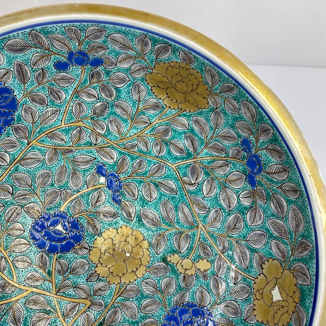 天保3年　古伊万里　極彩色　牡丹文　大皿　木箱付　タエオ　東さ7-0202☆2F