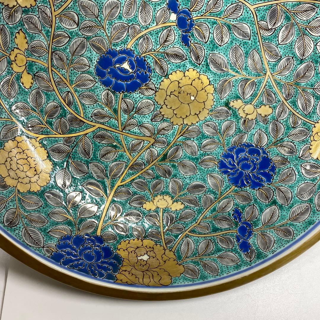 天保3年　古伊万里　極彩色　牡丹文　大皿　木箱付　タエオ　東さ7-0202☆2F