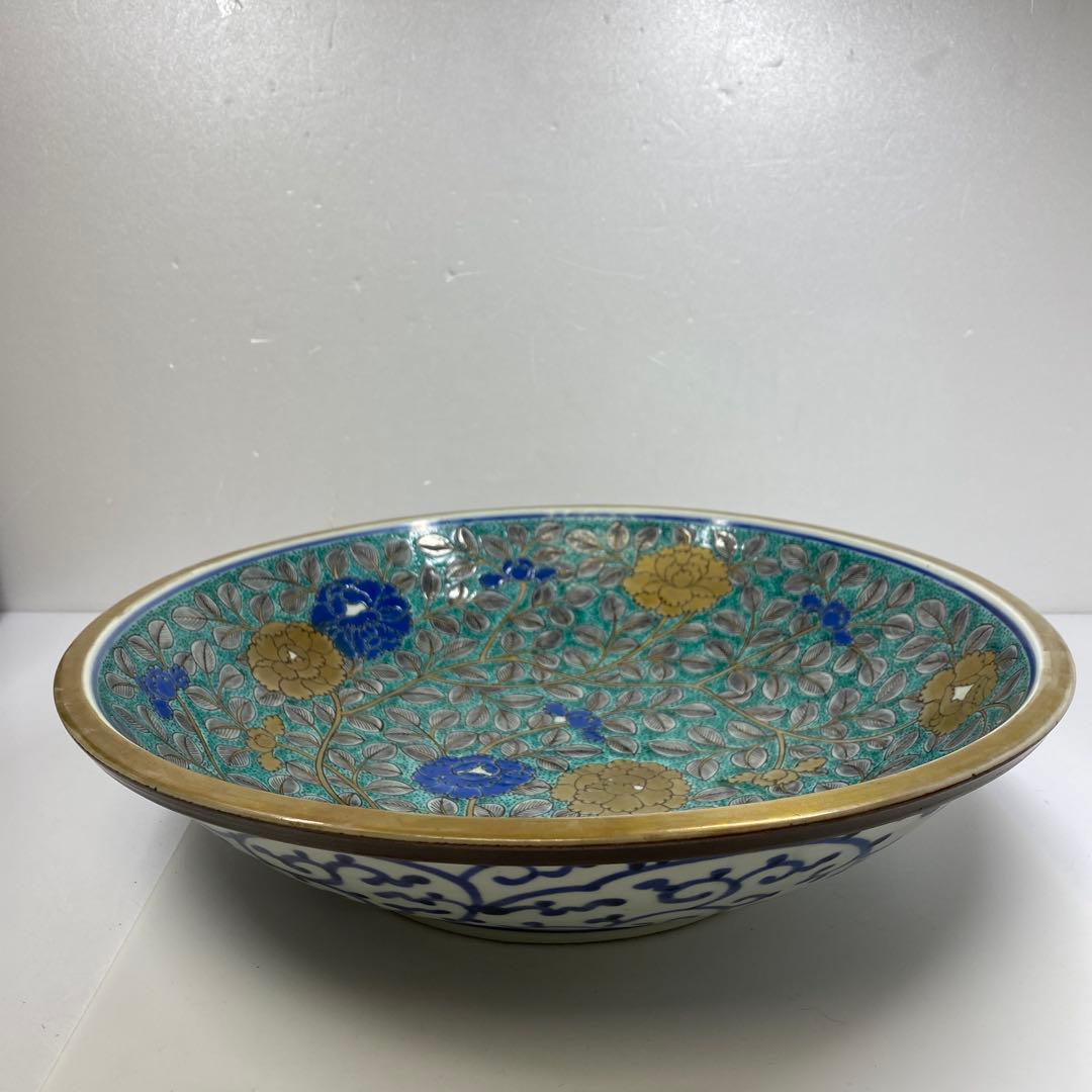 天保3年　古伊万里　極彩色　牡丹文　大皿　木箱付　タエオ　東さ7-0202☆2F