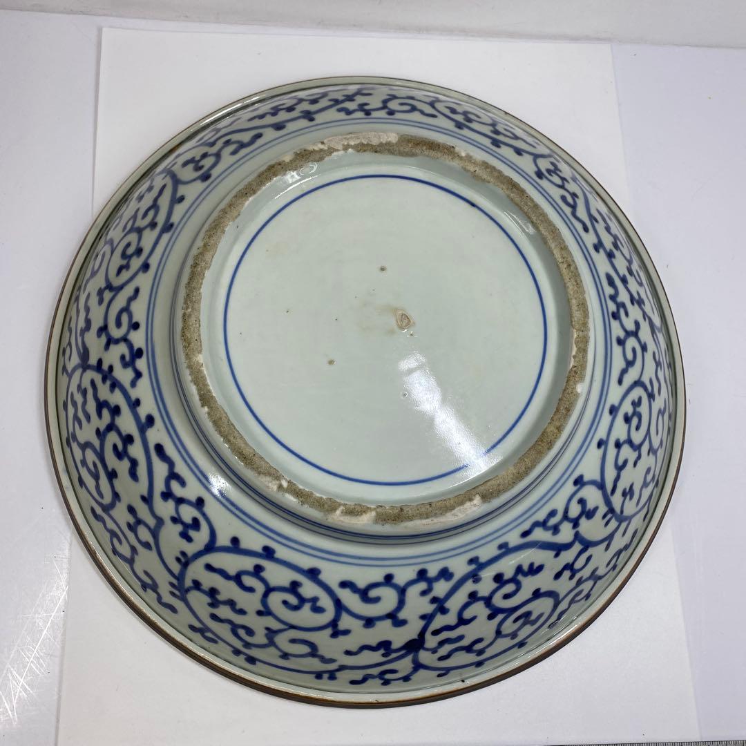 天保3年　古伊万里　極彩色　牡丹文　大皿　木箱付　タエオ　東さ7-0202☆2F