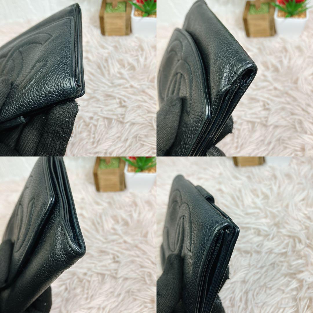 美品 CHANEL 二つ折り財布 ココマーク キャビアスキン レザー Wホック