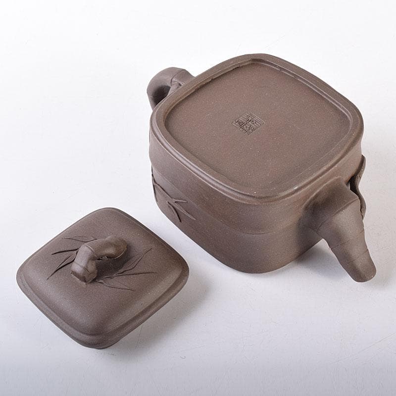 中国　紫砂　朱泥　竹文　急須　茶壷　在銘　N　7119