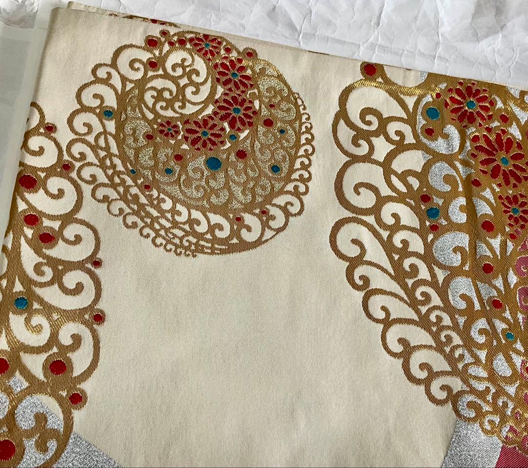 【美品】ふりふ振袖＊希少　青と赤のストライプ 花柄 金線あり