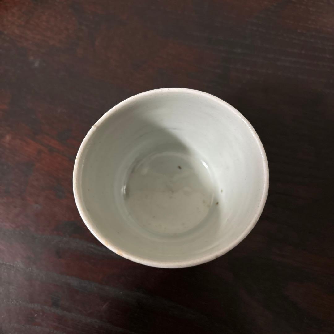 古伊万里染付　格子縞　蔓草文　②蕎麦猪口　江戸初期前期　アンティーク　白磁　李朝