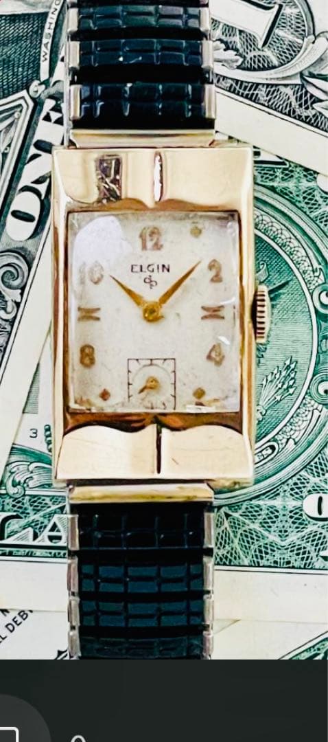 ELGIN ヴィンテージ手巻き時計 ゴールド/ブラック［稼動品］手巻き