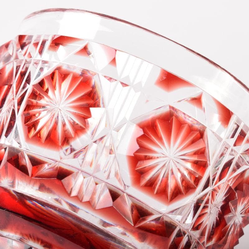 薩摩ガラス工芸作　島津薩摩切子　色被せガラス　切子猪口　共布共箱　D　R8099