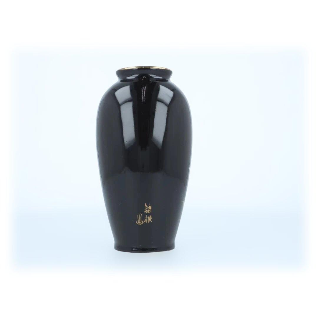 【美品】黒地 花柄 金彩 花瓶 陶器 インテリア 和洋兼用
