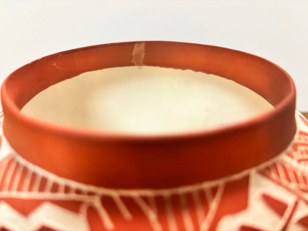 アコマ族◇A. Concho作 ココペリ模様 ハンドメイド陶器 赤土ボウル