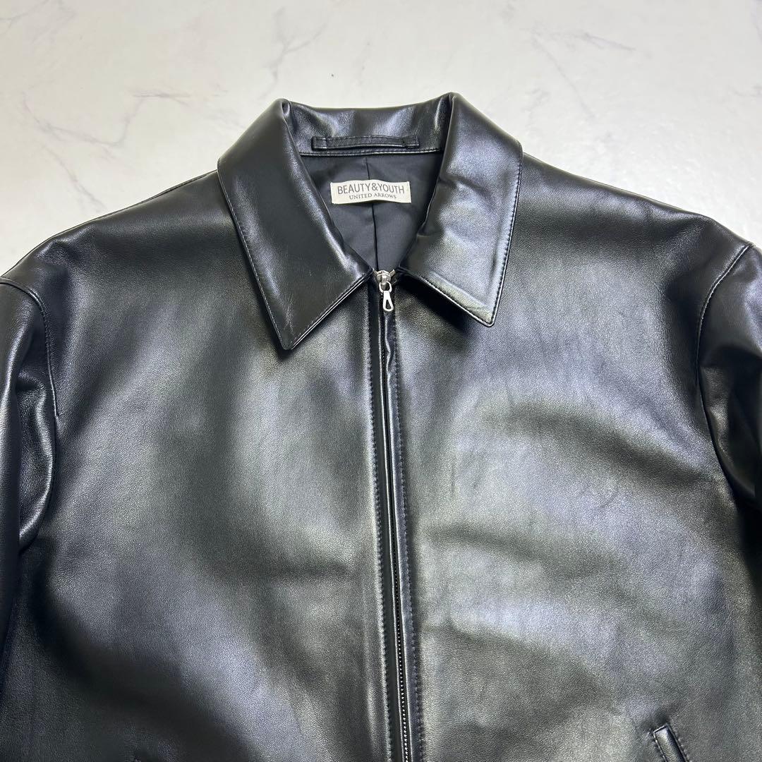 【美品】25AW ユナイテッドアローズ シープレザー ジップ ブルゾン 黒 XL