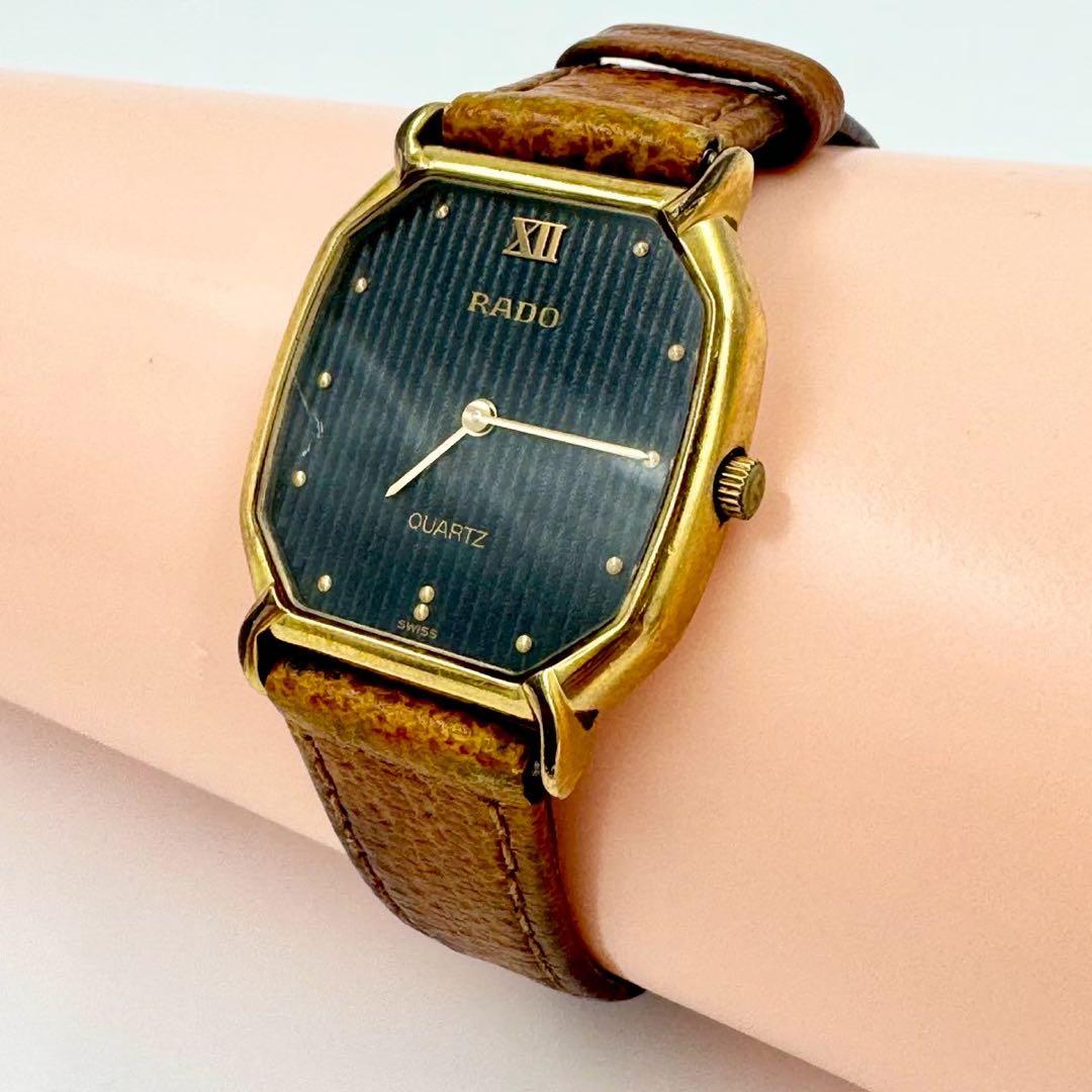 【新品電池】RADO オクタゴン ゴールド ブラック文字盤 ビンテージ 腕時計