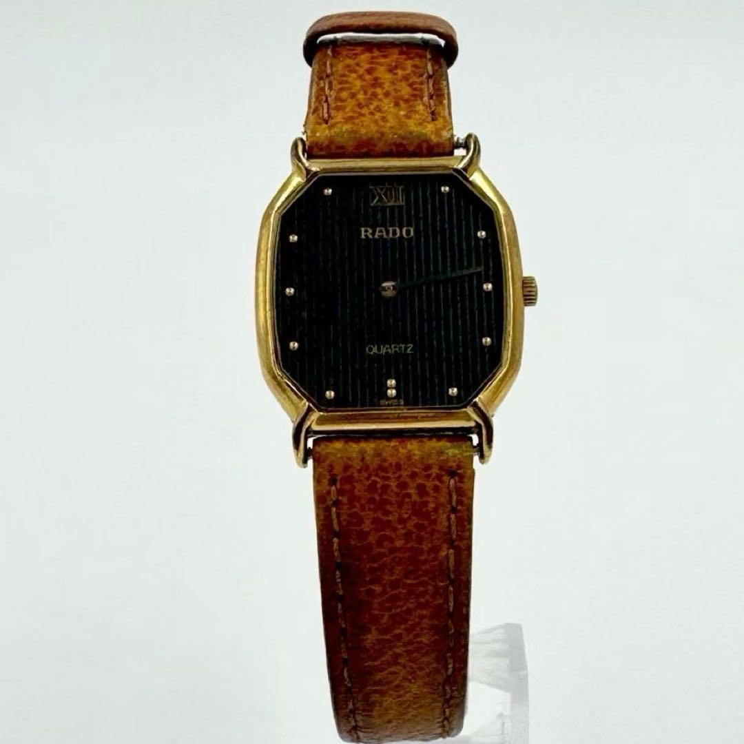 【新品電池】RADO オクタゴン ゴールド ブラック文字盤 ビンテージ 腕時計