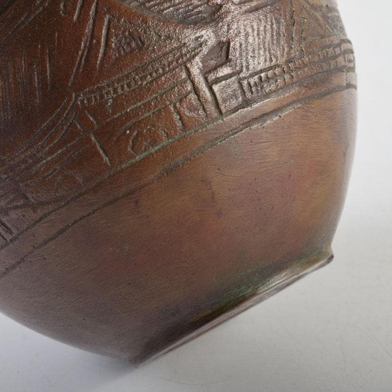 久保田吉太郎作　銅製　山水楼閣文瓶　花瓶　共箱　C　9165