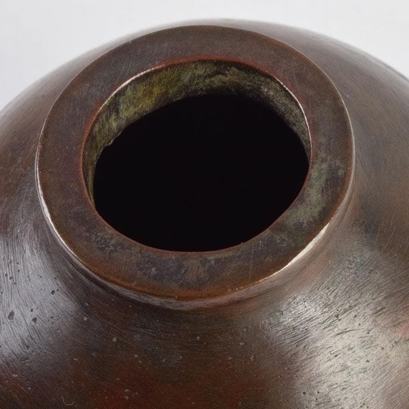 久保田吉太郎作　銅製　山水楼閣文瓶　花瓶　共箱　C　9165