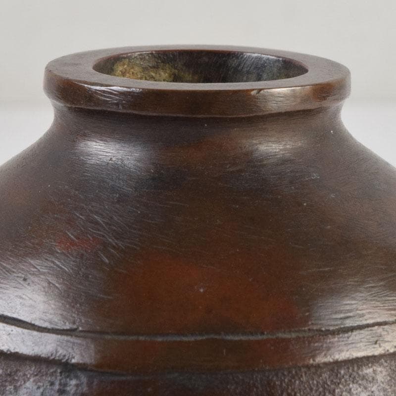 久保田吉太郎作　銅製　山水楼閣文瓶　花瓶　共箱　C　9165