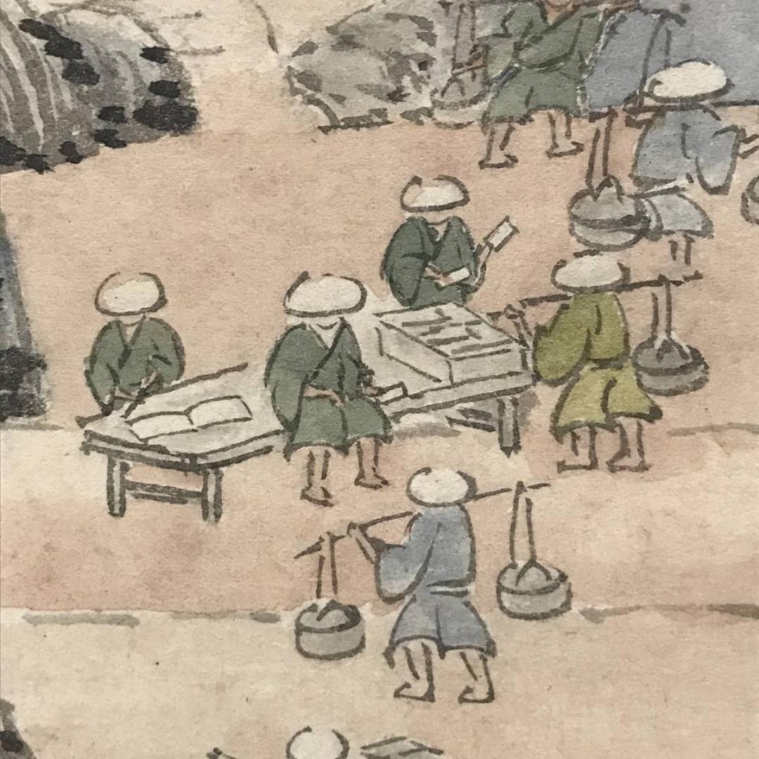 【真作】竹裏/宝山新池提普清中図/山水人物図/掛軸☆宝船☆AB-674