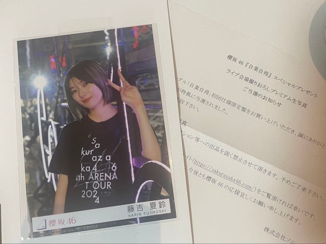 櫻坂46 藤吉夏鈴 ライブ会場撮りおろしプレミアム生写真 自業自得 東京ドーム