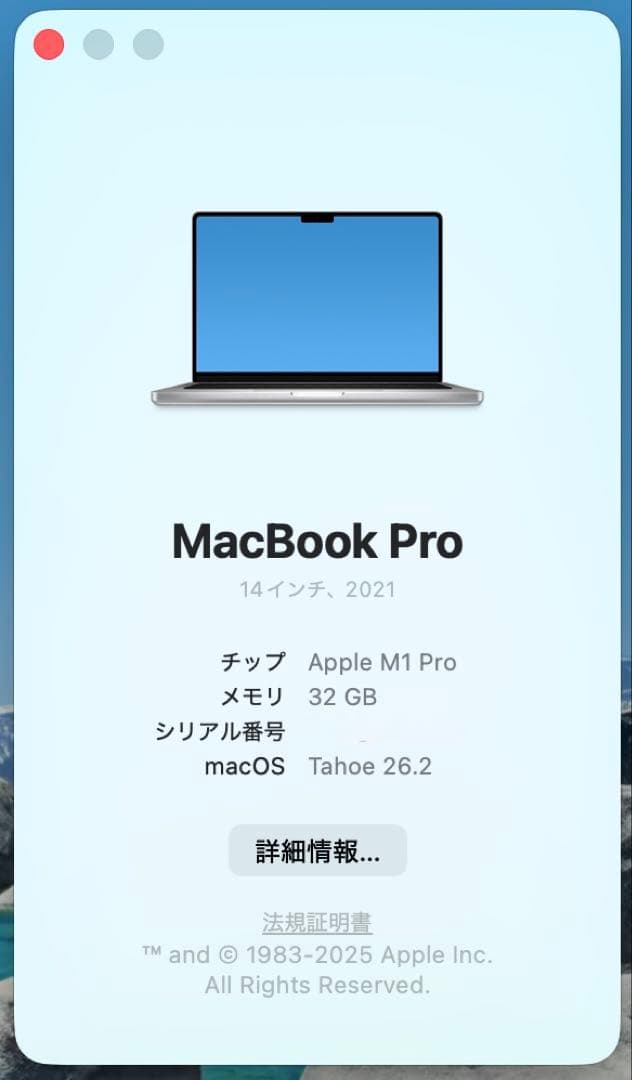 美品&高性能❗️MacBook Pro M1Pro 14in 32&1TB シルバ