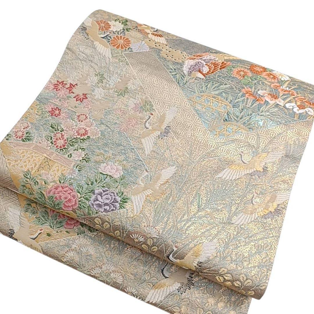 M*U様 1310 華 袋帯 鶴 吉祥 花 亀甲 お祝い 金