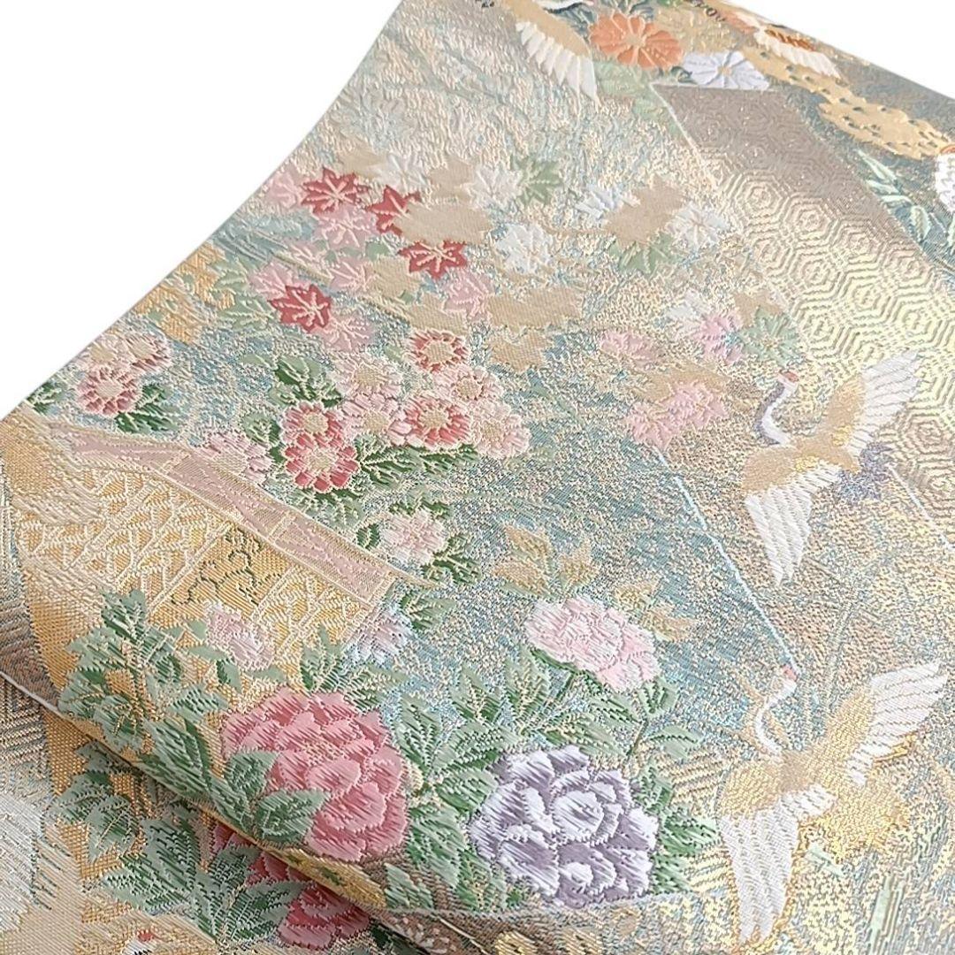 M*U様 1310 華 袋帯 鶴 吉祥 花 亀甲 お祝い 金