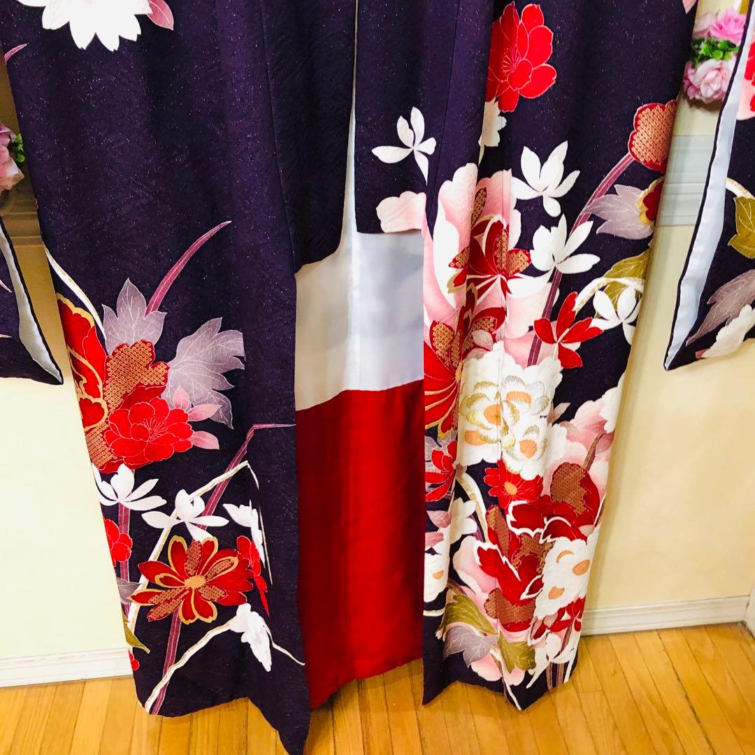 正絹振袖❤️豪華紫ラメキッラキラの煌びやか⭐︎デザイン最高秀品