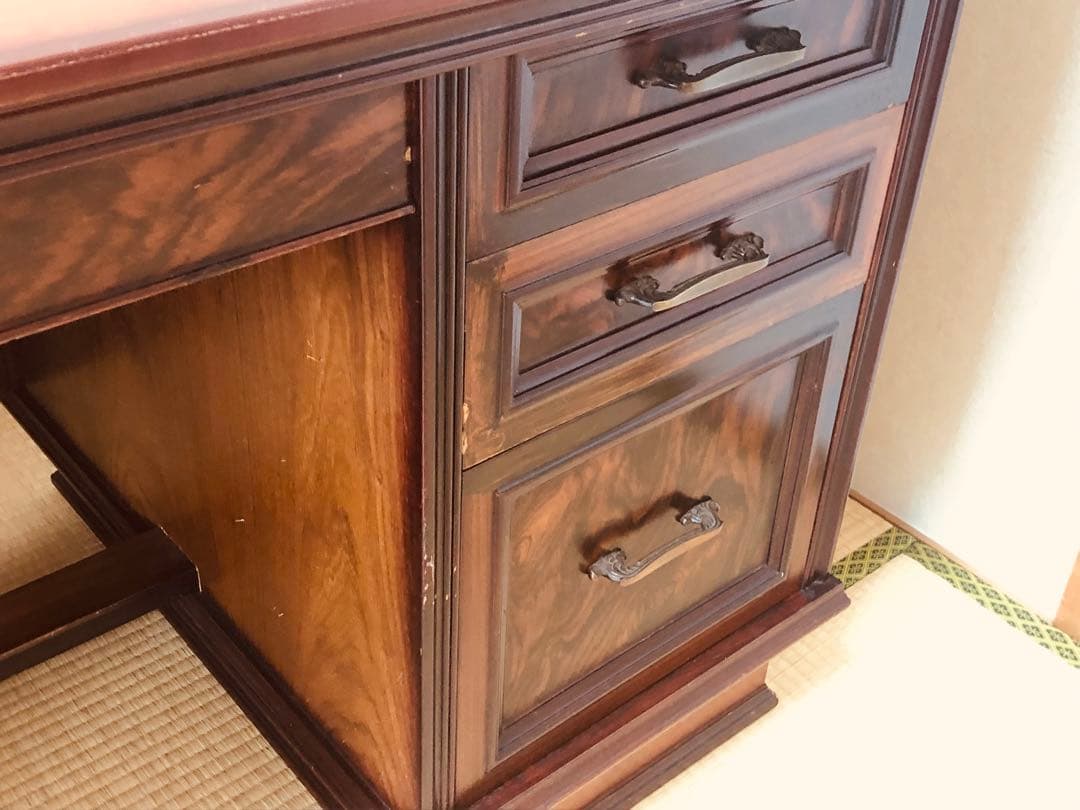 特大サイズ アンティーク書斎机 本体のみの組み立て 強化ガラス付き！