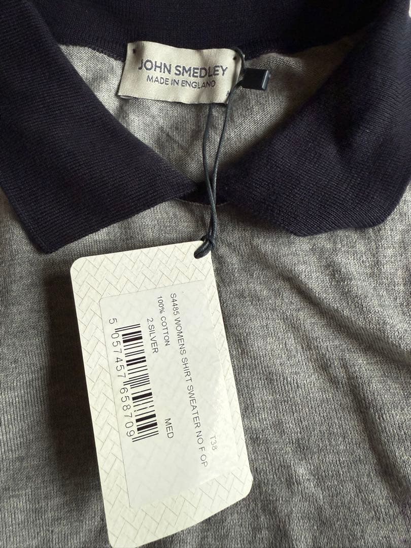 JOHN SMEDLEY グレー ネイビー ポロシャツ MED