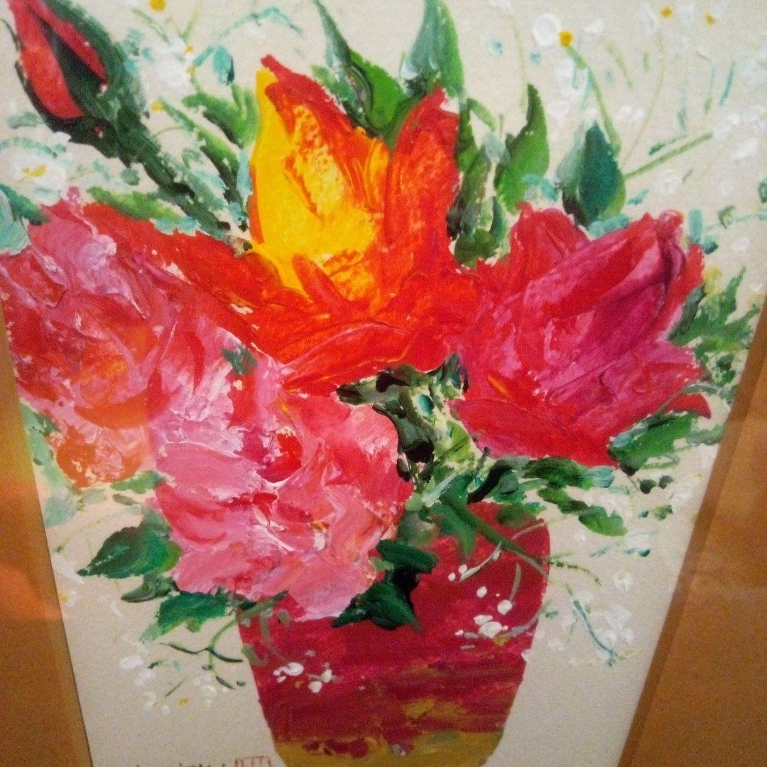 薔薇の絵画　縦32センチ橫26センチ
