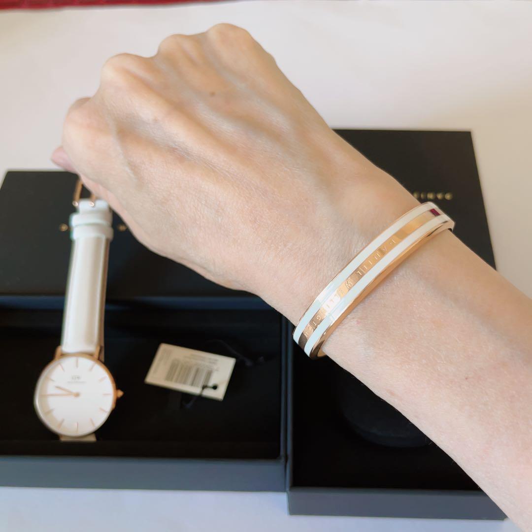 【レア】ダニエルウェリントン 白 皮ベルト 腕時計 バングル セット ウォッチ