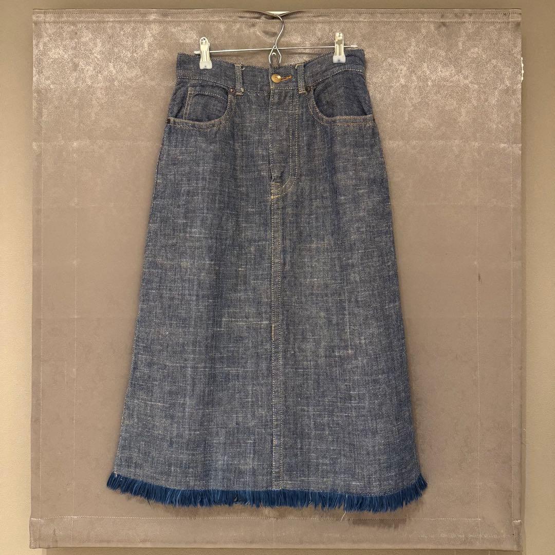 【45R】 コットンリネン デニム スカート (サイズ2)