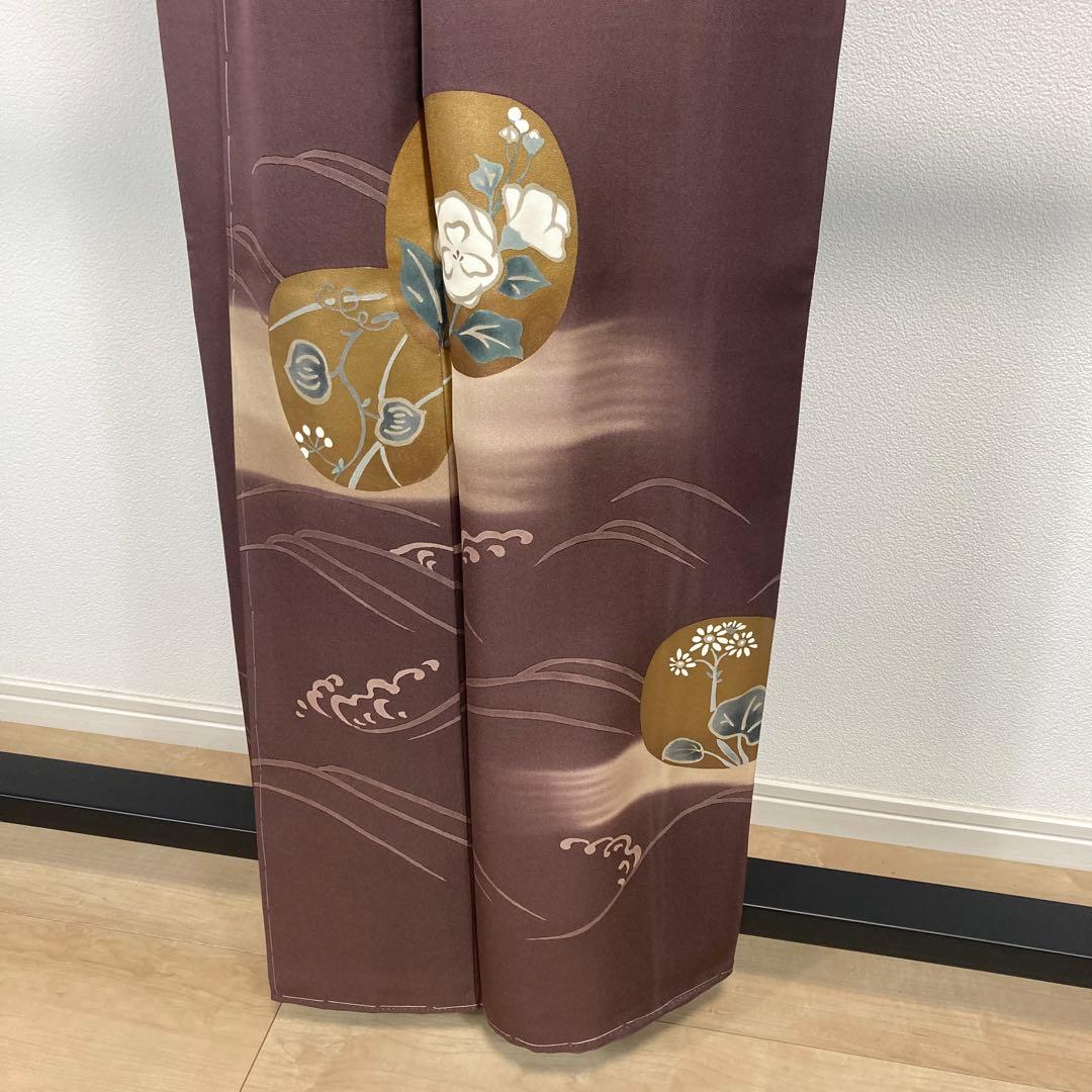 ZF-1348 訪問着 作家物 落款 モダン ハイセンス 正絹 共八掛 小豆色