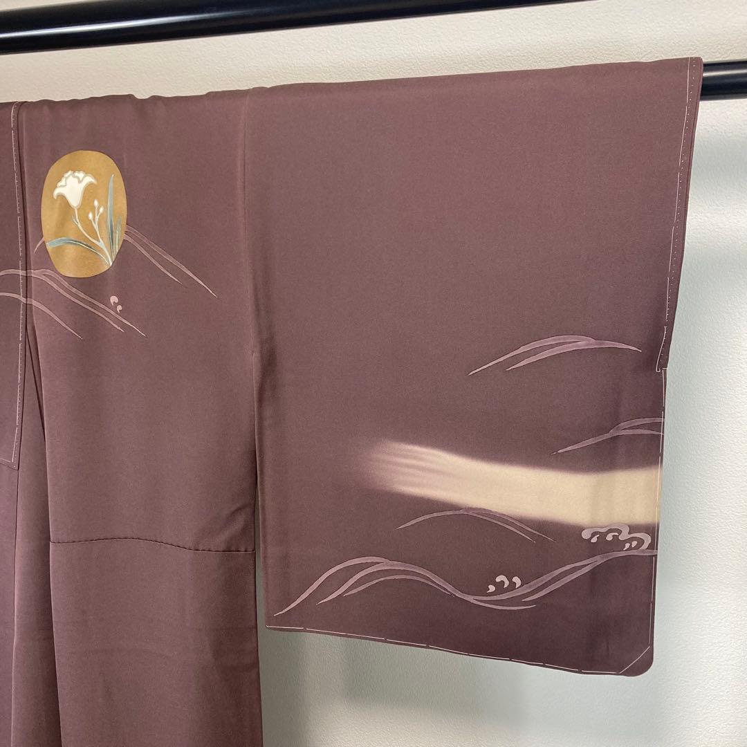 ZF-1348 訪問着 作家物 落款 モダン ハイセンス 正絹 共八掛 小豆色