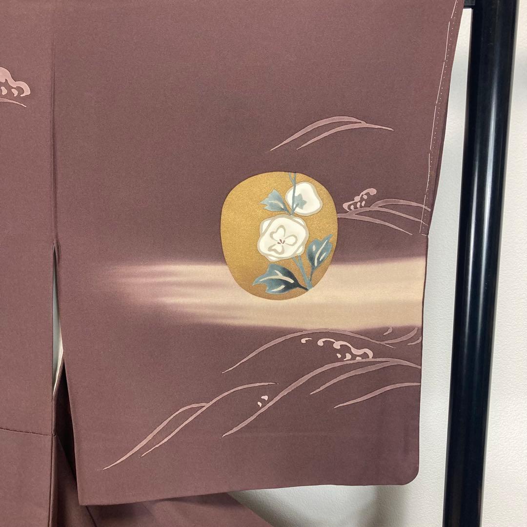 ZF-1348 訪問着 作家物 落款 モダン ハイセンス 正絹 共八掛 小豆色